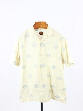 COMMON PEOPLE Beige 100% Cotton Diamond Jacquard Short Sleeve Camp Shirt, Size L